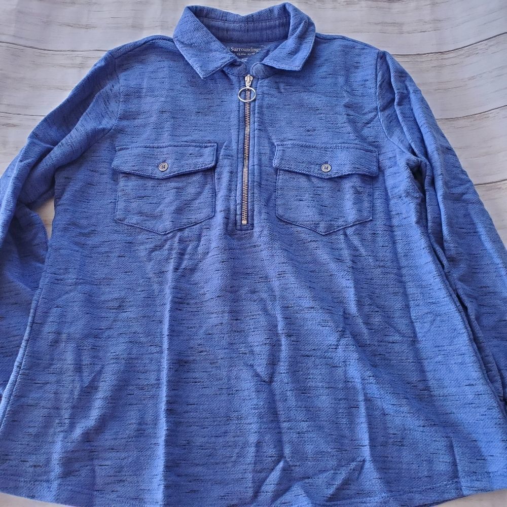 Soft surroundings blue 3/4 zip pullover top